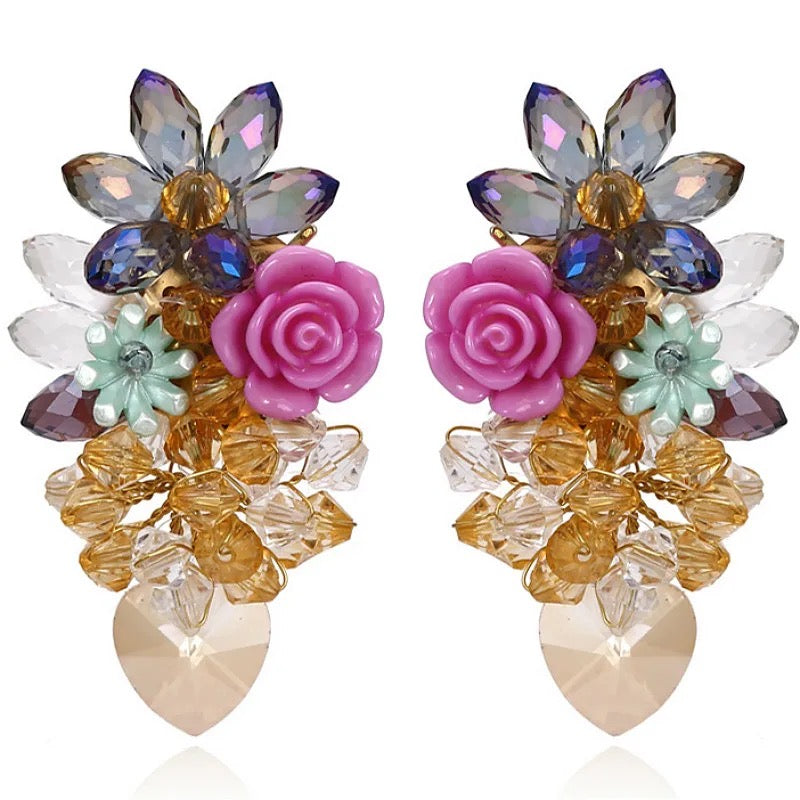 GurlFly Spring to Summer Blossom Crystal Resin Dangle Earrings