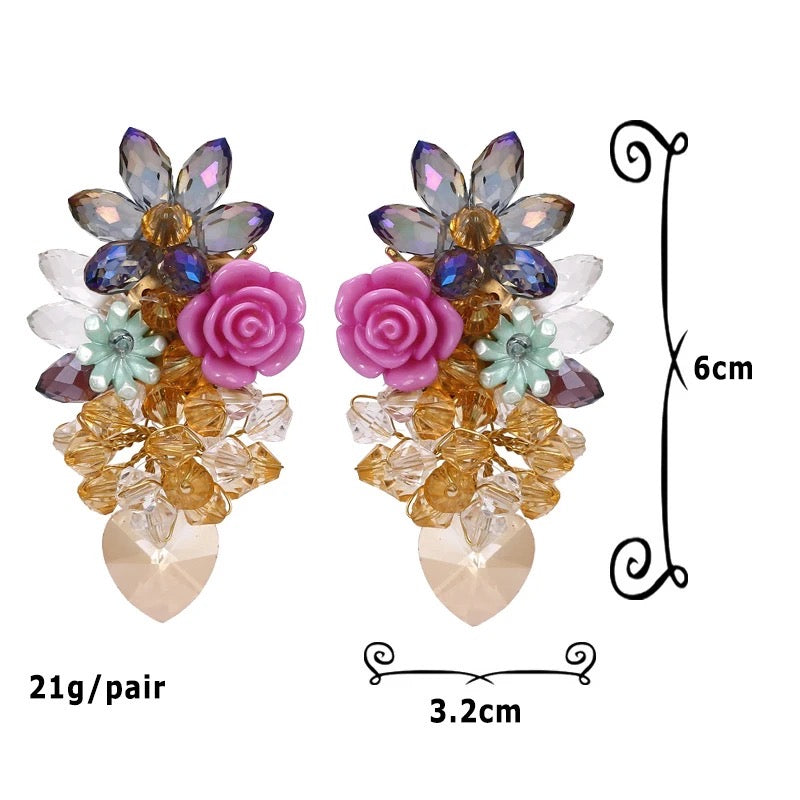 GurlFly Spring to Summer Blossom Crystal Resin Dangle Earrings