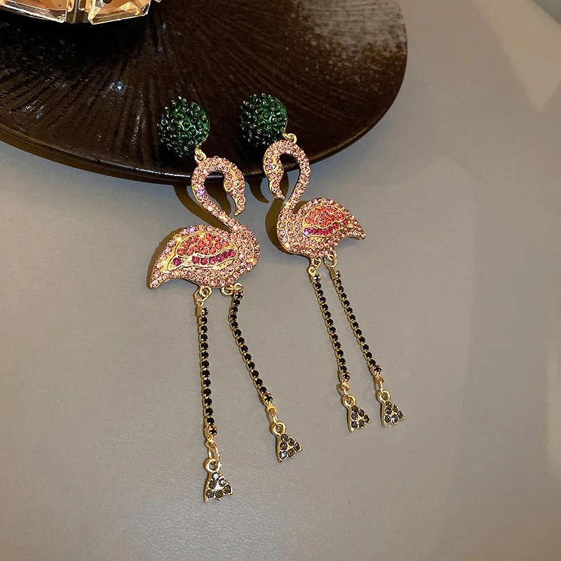 GurlFly Flamingo Glam Crystal Style Vintage Trend Drop Earrings