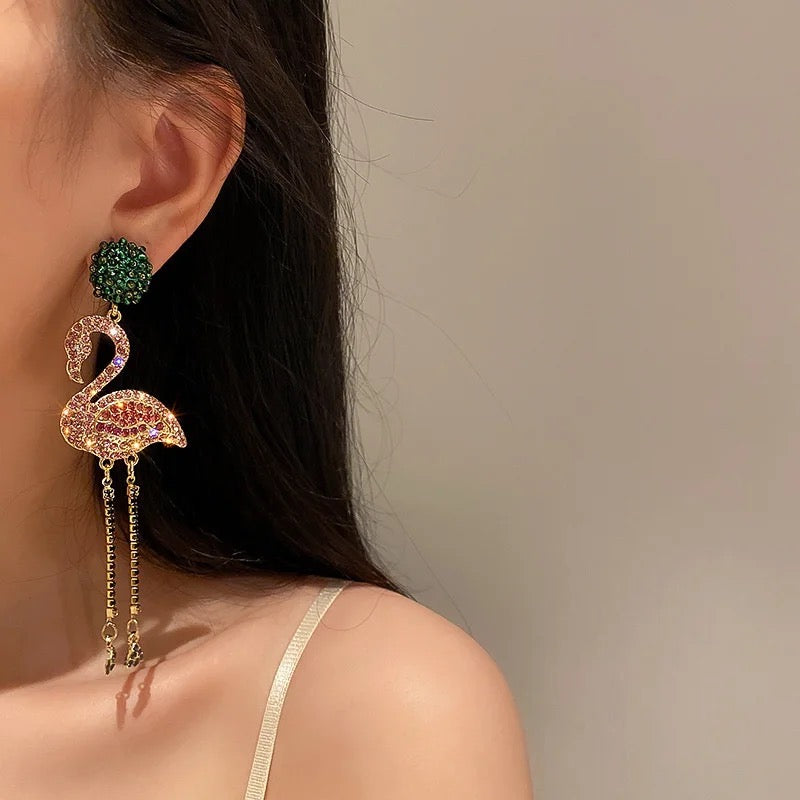 GurlFly Flamingo Glam Crystal Style Vintage Trend Drop Earrings