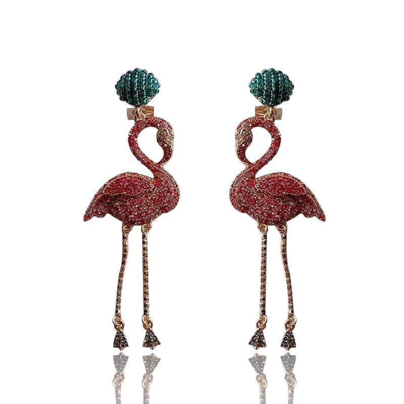 GurlFly Flamingo Glam Crystal Style Vintage Trend Drop Earrings